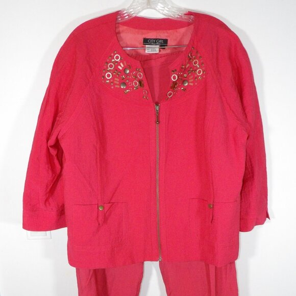 NANCY BOLEN CITY GIRL Orange Suit with Metal Details Size Large - Picture 3 of 6